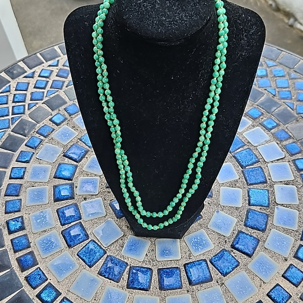Vintage Green Glass Hand Knotted Necklace